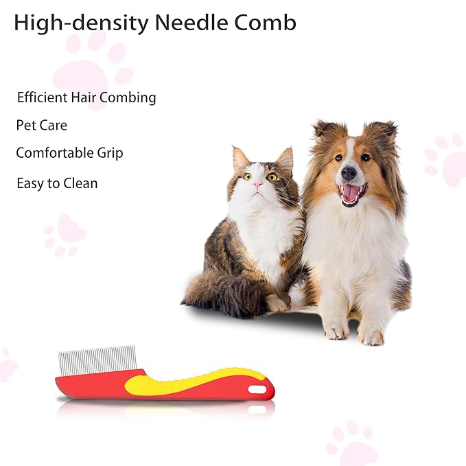 Comb with Rubber Handle for Dogs & Cats, Fine Tooth Dog Comb for Grooming