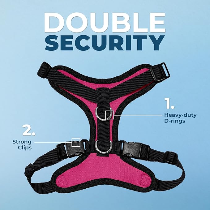 Voyager Step-in Lock Dog Harness w Reflective Dog Leash Combo Set with Neoprene Handle 5ft - Supports Small, Medium and Large Breed Puppies/Cats by Best Pet Supplies - Fuchsia/Black Trim, XS