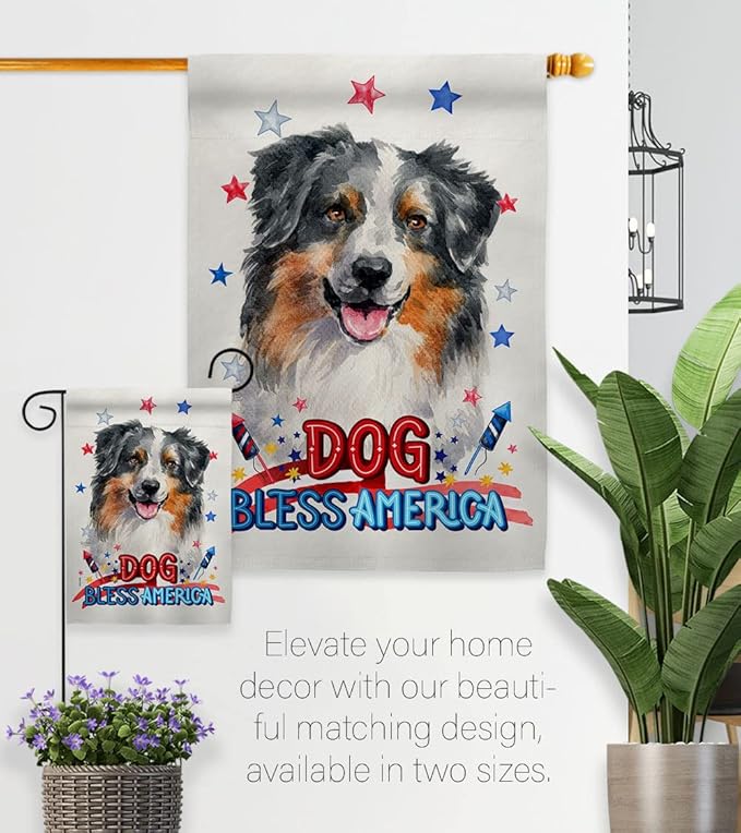 Breeze Decor Patriotic Australian Shepherd Garden House Flag-Kit Dog Puppy Spoiled Paw Canine Fur Pet Nature Farm Animal Creature Decoration Banner Small Yard Gift Double-Sided, Made in USA