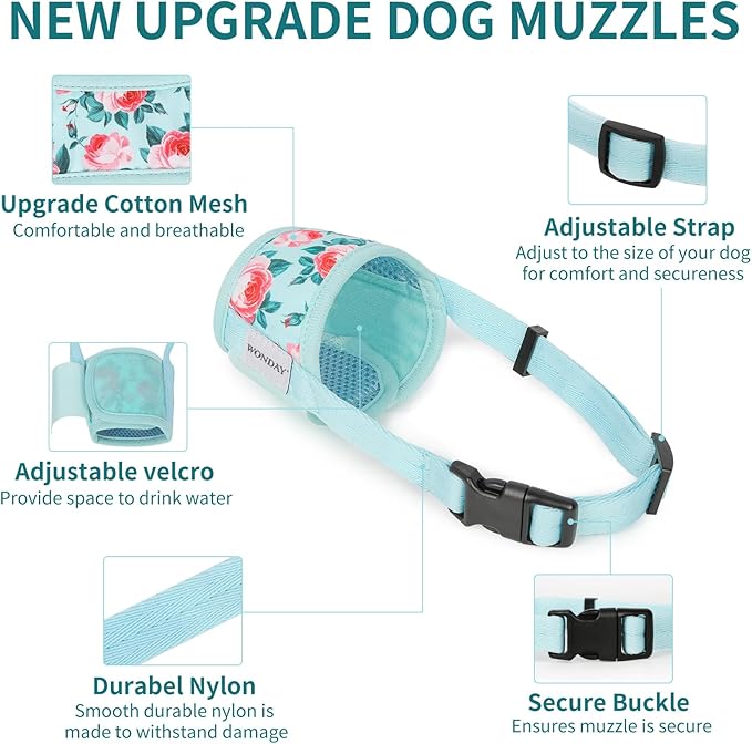 Dog Muzzle for Small Medium Large Dogs, Dog Muzzles for Biting Barking and Chewing Puppy Muzzle Nylon Soft Mesh Breathable Adjustable Loop Muzzle Anti-Dropping (Blue, XL)