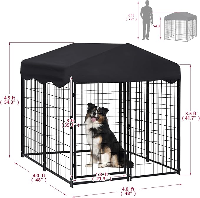 Large Dog Kennel Outdoor, Dog House with Waterproof Cover for Medium to Small Dogs 4.5'H x 4'L x 4'W ft Dog Kennel Outside, Outdoor Pet Enclosures Crate Cage Playpen Run Indoor