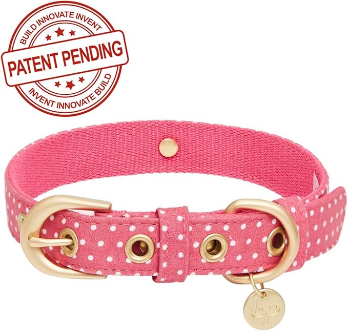 Blueberry Pet 2 Patterns Adjustable Dog Collar with Metal Buckle and 2 Detachable Bowtie - Pink Polka Dot, Neck 9-12.5", for Small Breed