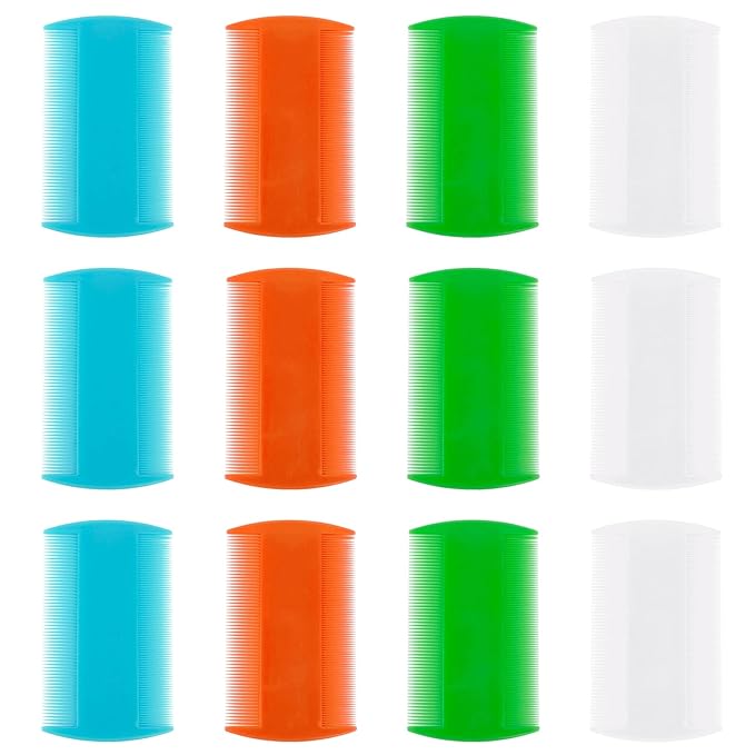 AUEAR, 12 Pack Plastic Pet Comb Flea Lice Dog Cat Double Sided Fine Tooth Hair Grooming 4 Colors