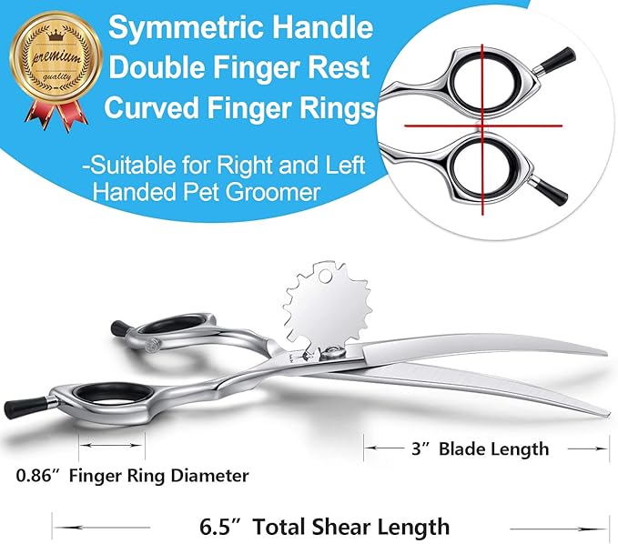 PURPLEBIRD 6.5 Inch Downward Curved Dog Grooming Scissors Pet Cutting Shears Professional Safety Blunt Tip Trimming Shearing for Dog Cat Face Paw Limb Japanese Stainless Steel Silver