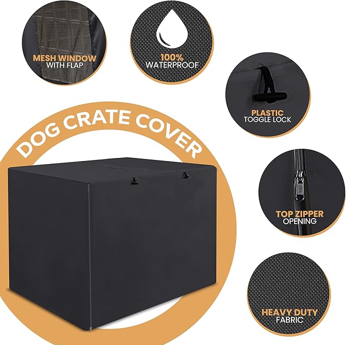 Utopia Home Dog Crate Cover, Waterproof Dog Kennel Cover 36 Inch - Black, 600D Heavy Duty Dog Cage Cover Universal Fit for Most Wire Pet Crates - 36 x 23 x 25 Inch (Cover Only)