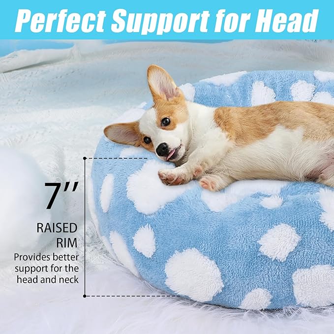 HYQ Small Dog Bed, Cat Beds for Indoor Cats, Dog Beds for Small Dogs with Anti-Slip Bottom, Cute Puppy Bed Washable-Blue-17inch