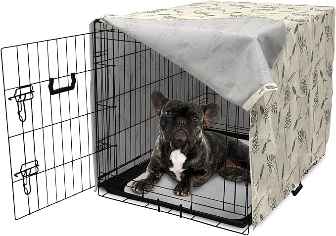 Ambesonne Boho Dog Crate Cover, Botanical Themed Delicate Pastel Pattern with Natural Field Herbs Print, Easy to Use Pet Kennel Cover for Cats & Medium Dogs, 30 Inch, Cream Charcoal