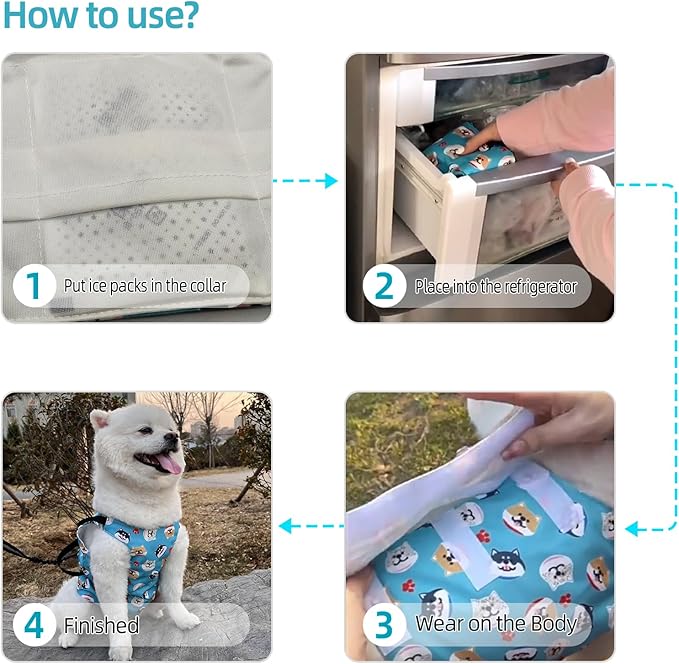 KUDES Dog Cooling Vest with Recyclable Ice Packs, Pet Adjustable Ice Chill Out Dog Harness Jacket Cooler with D Ring for Small Medium Large Dogs Walking Indoor Outdoor Summer
