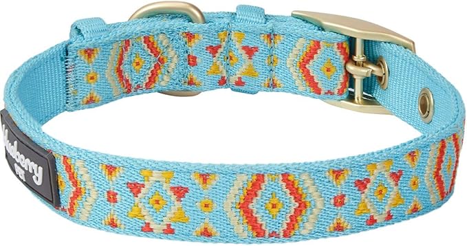 Blueberry Pet 3 Patterns Southwestern Magical Tribal Print Celeste Blue Adjustable Dog Collar with Metal Buckle, Neck 13-16.5", for Medium Breed