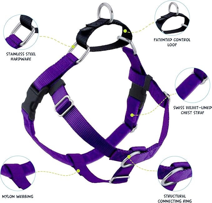2 Hounds Design Freedom No Pull Dog Harness | Comfortable Control for Easy Walking |Adjustable Dog Harness and Leash Set | Small, Medium & Large Dogs | Made in USA | Solid Colors | 1" MD Purple