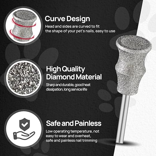 Diamond Dog Nail Grinder Bits - FOCSTOL Diamond Rotory Bit for Dogs&Pets, 1/8'' Rotary Nail Grinder Bits for Animals Nail Care (Type B)