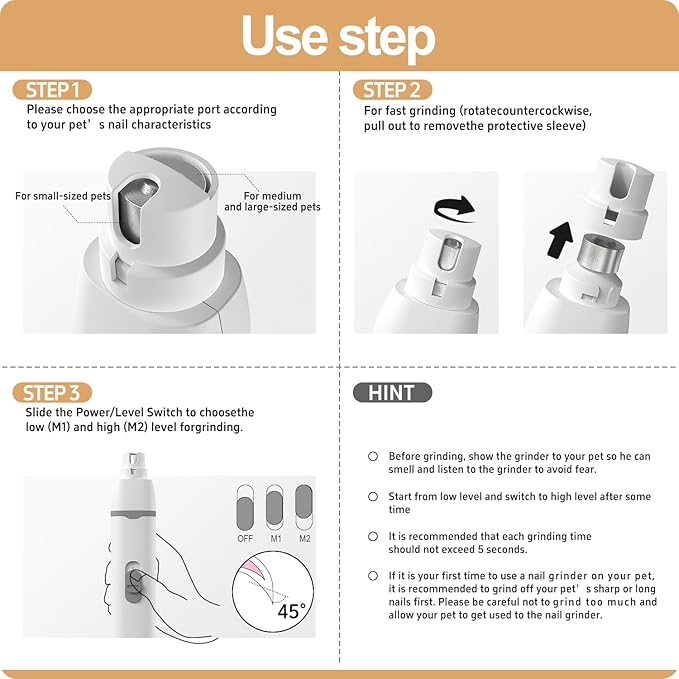 Dogs Hair Clippers Grooming Kit with Nail Grinder, 4 in 1 Cordless Electric Trimmer Low Noise USB Pet Clippers for Dogs Cat,Grooming Paws, Eyes, Ears, Face,Matted Hair