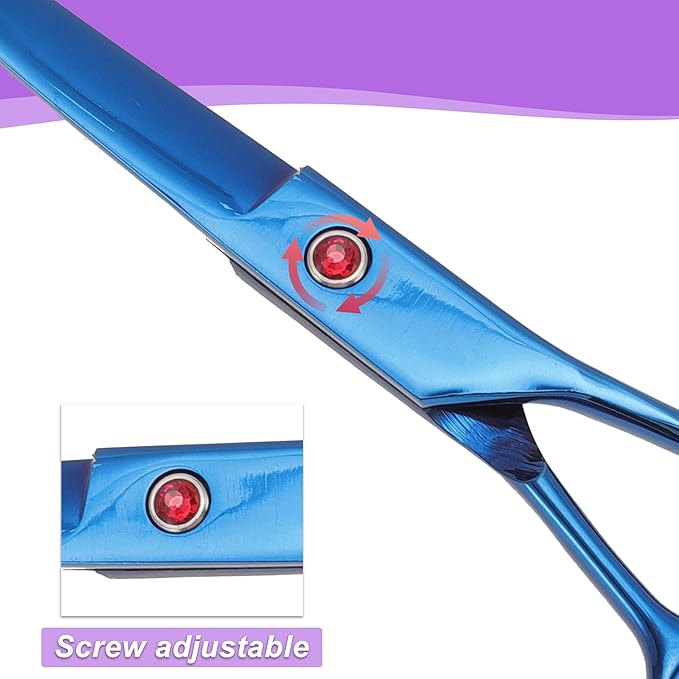 Dog Grooming Scissors, with Ergonomic Handle, Pill Popper for Cats, Upper Bend Shears, Stainless Steel Curved Shears for Dogs Cats, Blue, 7.5inch