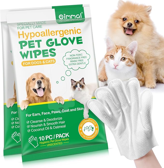 Pet Cleaning Glove Wipes，10 PC Gentle Deodorizing Cleaning Wipes for Dog and Cat Pet Wipes with Coconut Oil and Oatmeal Suitable for Bath, Rooms, Lawns, Outdoor Daily Skin Care (10 counts (pack of 2))