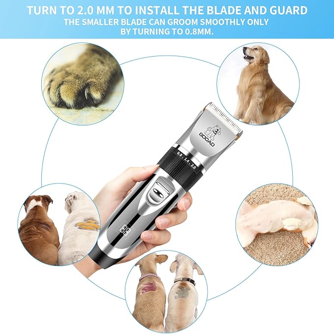 Dog Clippers Grooming Kit and Paw Trimmer,Low Noise, Electric Quiet,Rechargeable, Cordless, Pet Hair Clippers for Thick Coats, Dog Trimmer Grooming Tool, Shaver for Small and Large Dogs Cats