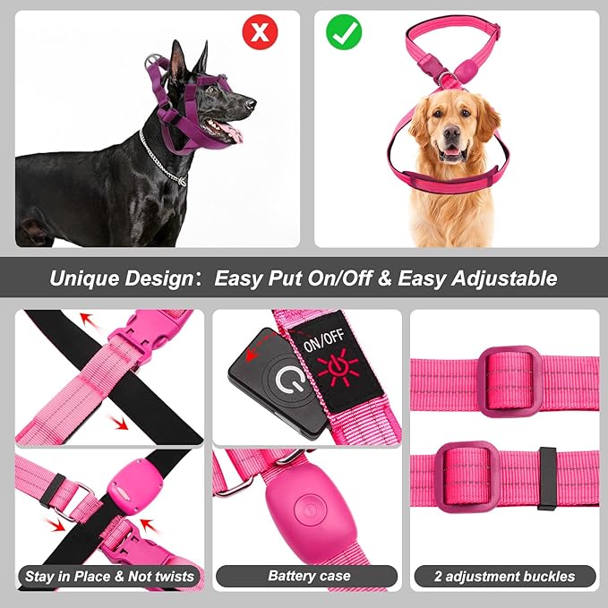 LED Light Up Dog Vest Harness Rechargeable, Soft Padded, Adjustable & Reflective Lighted Dog Harness Waterproof, Glow Dark Dog Light Harness for Camping Night Safety Walking, Medium Pink