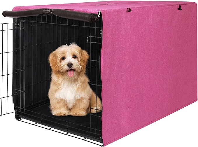 Deblue Heavy-Duty Dog Crate Cover, Privacy Pet Kennel Cover Universal Fits for 48 Inches Wire Cage, Polyester Crate Cover Fit for 1 2 3 Doors Crate (Pink)