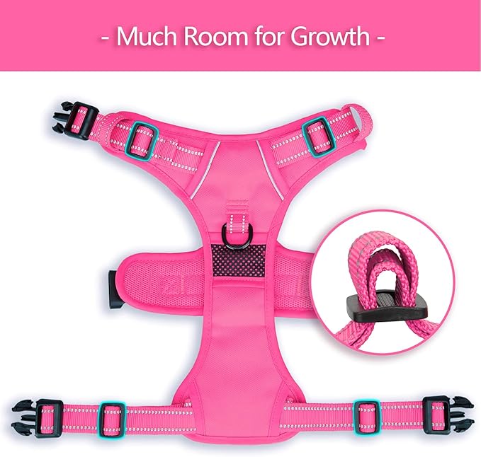 PoyPet No Pull Dog Harness, No Choke Reflective Dog Vest, Adjustable Pet Harnesses with Easy Control Padded Handle for Small Medium Large Dogs(Pink Matching Trim,XL)