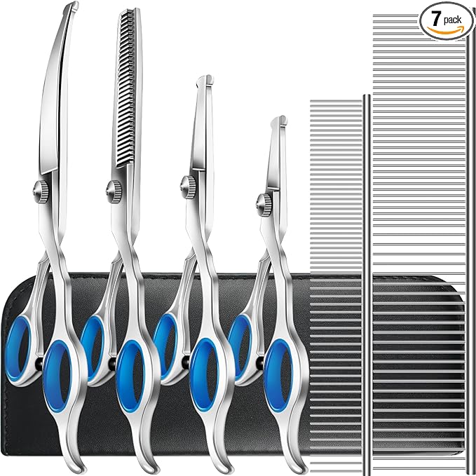 Niura 7 in 1 Professional Pet Grooming Kit - Grooming Scissors Kit Set for Dog & Cat