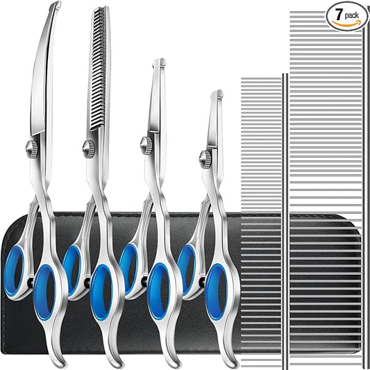 Niura 7 in 1 Professional Pet Grooming Kit - Grooming Scissors Kit Set for Dog & Cat