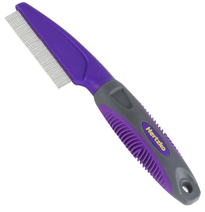 Hertzko Comb for Dogs and Cats – Closely Spaced Metal Pins Removes Debris from Your Pet’s Coat - Great for Short Hair Areas. - Long Handle for Extra Comfort!