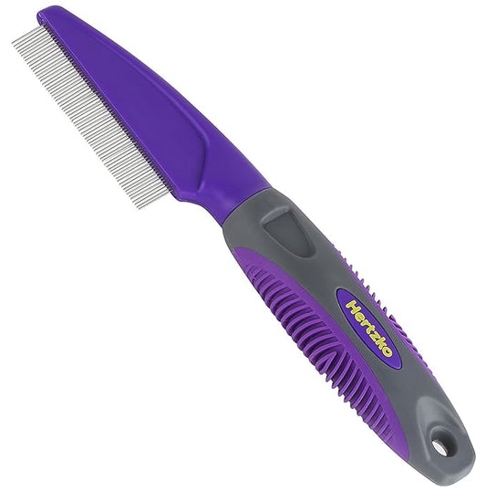 Hertzko Comb for Dogs and Cats – Closely Spaced Metal Pins Removes Debris from Your Pet’s Coat - Great for Short Hair Areas. - Long Handle for Extra Comfort!