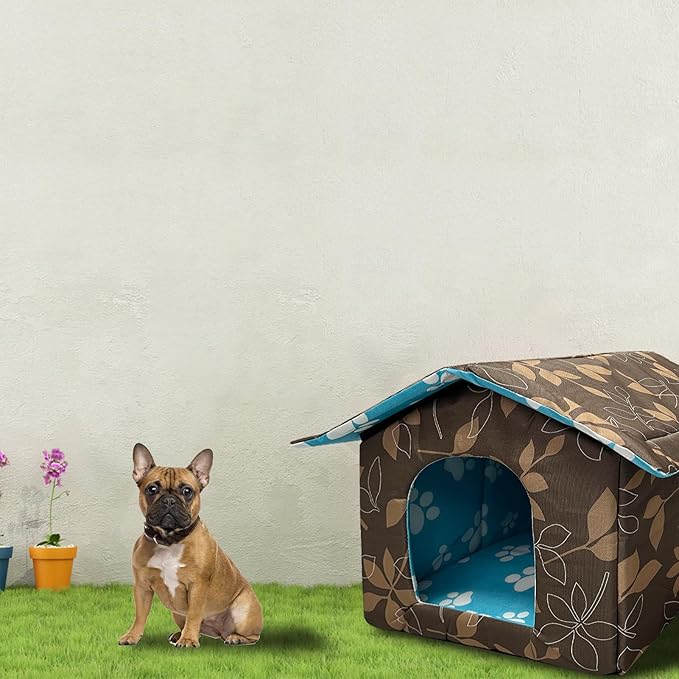 Soft Waterproof Dog House Pets with Pad Foldable Cool Cave Sleeping Bed for Dogs Cats Hamster Small Animal House All Weather Coffee