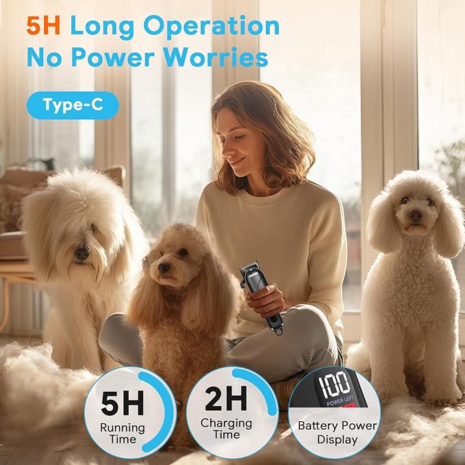 Dog Clippers for Grooming: Dog Grooming Kit Low Noise Electric Quiet Rechargeable Adjustable Clipper Comb Cordless Pet Hair Thick Coats Clippers Trimmers Set Dogs Hair Clippers for Dogs Cats Pets