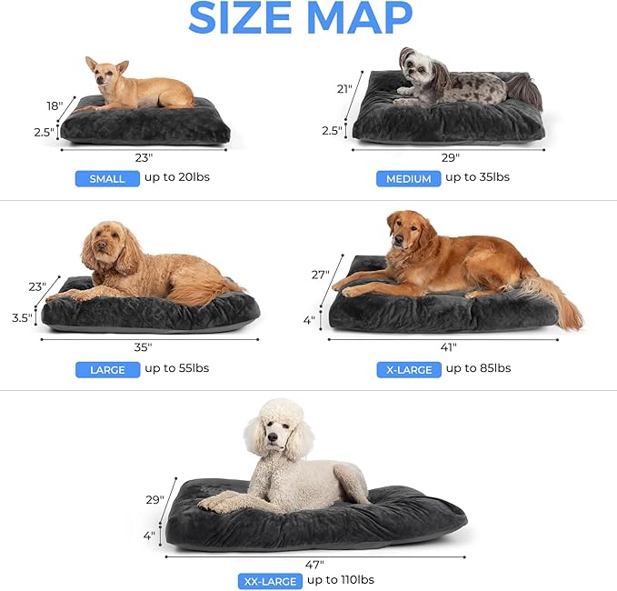 OhGeni Comfort Fluffy Dog Bed with Removable Washable Cover & Waterproof Lining, Chew Proof & Non-Slip Soft Crate Bed for Large, Medium, Small Size Dogs, 29in(Gray)