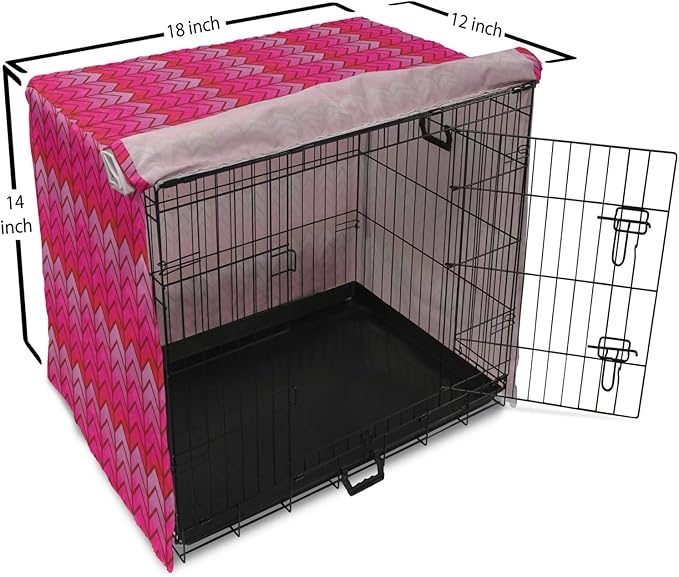 Lunarable Chevron Dog Crate Cover, Surreal Chevron Pattern Geometric Vibrant Colored Ornamental Illustration, Easy to Use Pet Kennel Cover for Small Dogs Puppies Kittens, 18 Inch, Magenta Red Violet