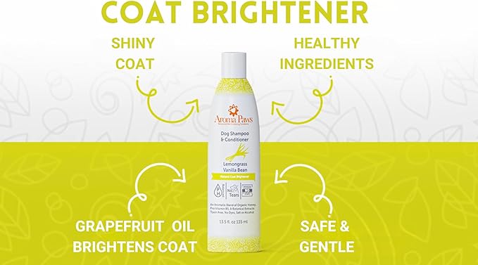 Dog Shampoo – Cleansing Wash, Conditioning, Moisturizing – Healthy Ingredients – Aromatic Grooming Puppy Shampoo – Tearless Cleaner, Lemongrass Vanilla Bean 13.5 oz