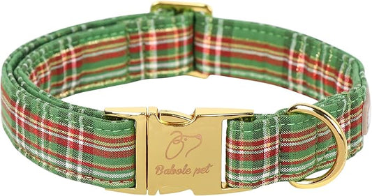 Christmas Dog Collars for Small Dog,Green Dog Collar with Safety Metal Buckle Adjustable Puppy Collars for Medium Large Dog,Boy&Girl&Female Dog Gift,XS-8"-13"
