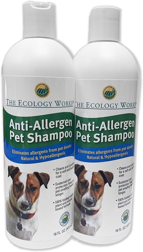 Anti-Allergen Pet Shampoo -Dog & Cat Dander Remover. Gentle Formula for Dry Sensitive Skin; Allergy Relief, The Ecology Works (32 Oz)