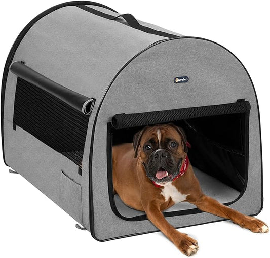 Veehoo Collapsible Dog Crates for Large Dogs - Portable Dog Travel Crate with A Storage Bag, Soft Sided Foldable Dog Kennel for Indoor & Outdoor Use, 32 * 24 * 24 inch, Grey