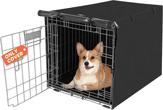 X-ZONE PET Double Door Dog Crate Cover - Polyester Pet Kennel Cover (Fits 24 30 36 42 48 inches Wire Crate) (30 Inch, Black)