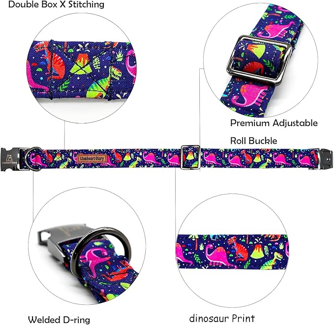 Lionheart glory Dog Collar, Blue Dog Collar Boy Dog Collars Adjustable Dinosaur Collar for Small Dogs Pet Gift