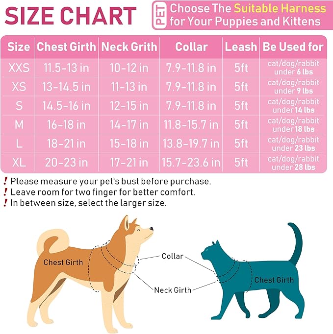GAMUDA Small Dog Harness Collar and Leash Set, Step in No Chock No Pull Soft Mesh Adjustable Dog Vest Harnesses Plaid Reflective for Dogs Puppy Cats Kitten Rabbit (Pink, XS)