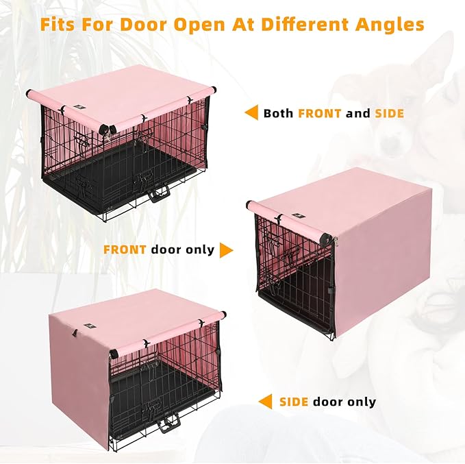 X-ZONE PET Double Door Dog Crate Cover - Polyester Pet Kennel Cover Fits 24 inches Wire Dog Cage Pink