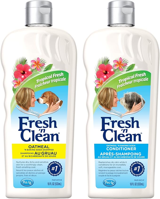 Pet-Ag Fresh ’n Clean Oatmeal ’n Baking Soda Shampoo, Tropical Breeze Scent (18 oz) + Oatmeal ’n Baking Soda Conditioner, Tropical Breeze Scent (18 oz)