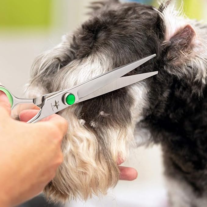 PURPLEBIRD 7 Inch Straight Dog Grooming Scissors Professional Pet Cutting Shears Safety Noiseless Blunt Tip Trimming Shearing for Dogs Cats Japanese Stainless Steel Silver