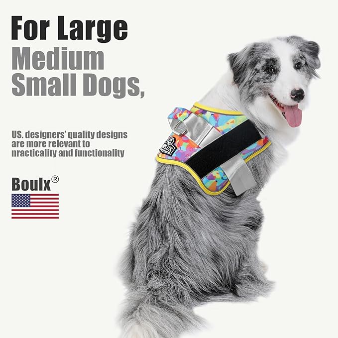 Bolux Dog Harness, No-Pull Reflective Dog Vest, Breathable Adjustable Pet Harness with Handle for Outdoor Walking - No More Pulling, Tugging or Choking (X-Large (Pack of 1), Watercolour)