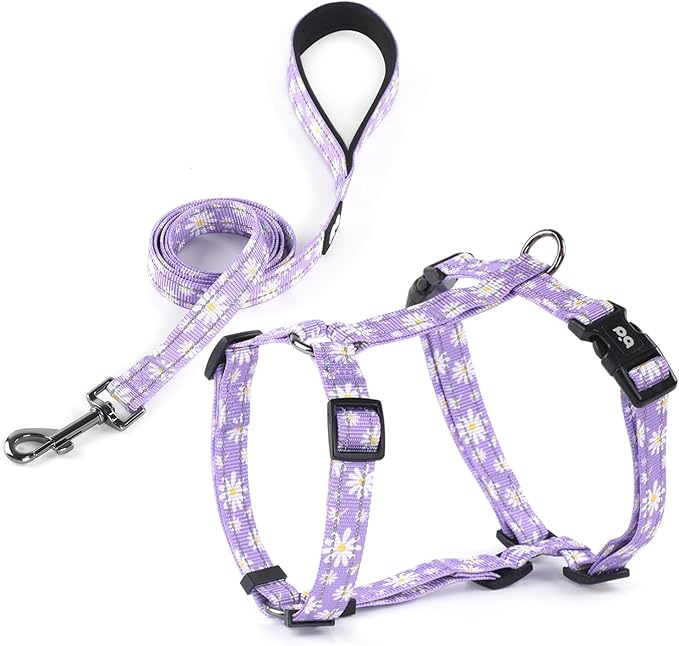 Dog Harness Leash Set, No Pull Adjustable Halter Cute Comfort Padded Handle for Medium Sized Large Small Dogs Walking Training Running with Reflective（Small,Purple）