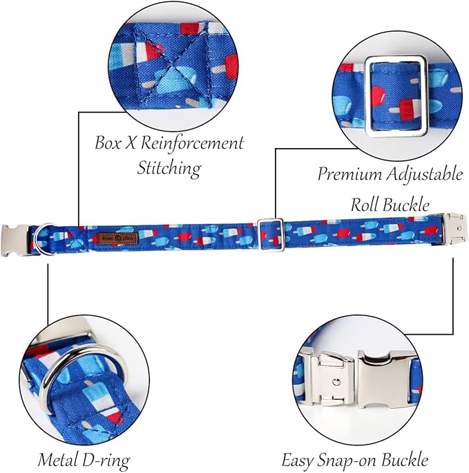 Lionet Paws Patriotic Dog Collar with Bowtie, 4th of July, Soft and Comfortable Adjustable Summer Popsicle Bowtie Collar for Dogs and Cats Male Female Gift, XS, Neck 8-12 inches