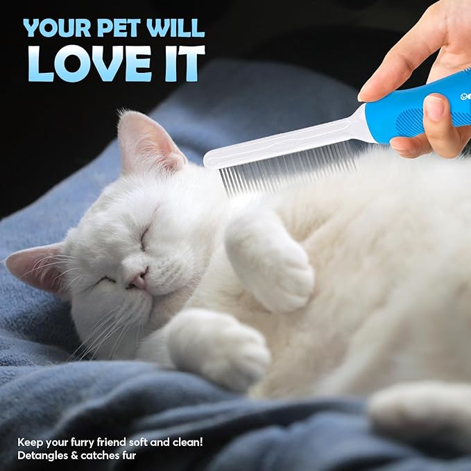 Grooming Comb for Dogs and Cats with Long & Short Stainless Steel Metal Fine Teeth for Detangling Matted Hair - Pet Detangler Comb for Removing Tangles, Knots, Loose Fur from The Undercoat