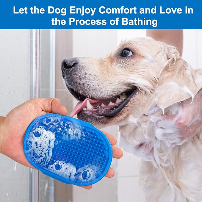 2 Pack Dog Grooming Brush, Premium Pet Bath Brush with Adjustable Ring Handle for Bathing - Massaging -Hair Removal - on Wet or Dry Hair, for Long Short Haired Dogs and Cats