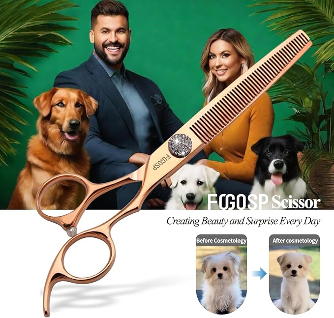 Rose Gold Titanium Thinning Shears for Dogs 46 Teeth 7'' Professional Blending Thinner Scissors for Dog Shih Tzu Teddy Pet Japanese 440C Sharp and Durable Right Handed(7,Thinner)