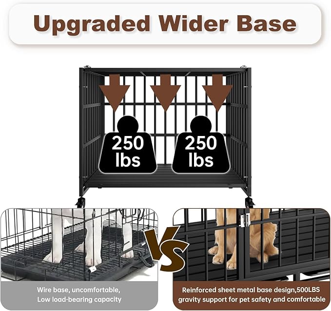 48 Inch Heavy Duty Dog Crate with Wheels，Indestructible Escape-Proof Dog Cage for Large Dogs, Extra Large XL XXL Indestructible Dog Crate with Removable Tray.