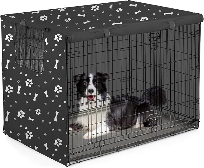 Dog Crate Cover, Windproof Sun Protection, Black -M (42"L x 28"W x 30"H)