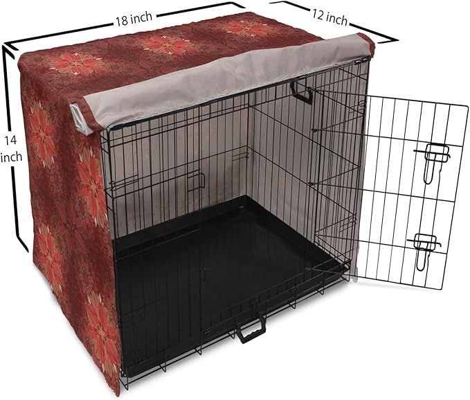 Lunarable Burgundy Dog Crate Cover, Flourishing Nature Garden Inspired Flowers Pattern Psychedelic Look, Easy to Use Pet Kennel Cover for Small Dogs Puppies Kittens, 18 Inch, Burgundy Coral Tan