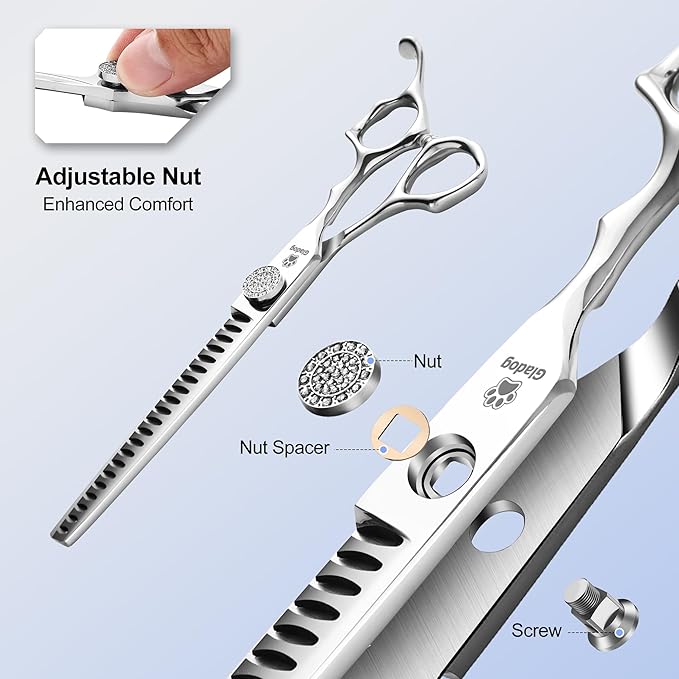 GLADOG 7" Chunkers Dog Grooming Scissors - Premium 9CR Dog Scissors for Grooming with Luxurious Diamond Nut，Ideal Dog Grooming Shears for Reducing Bulk, Dog Hair Scissors，Cat Grooming Scissors